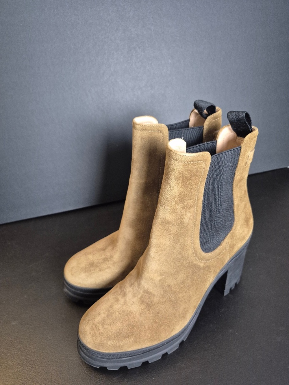 Veronica Beard Tan Suede Chelsea Lug Ankle Boots